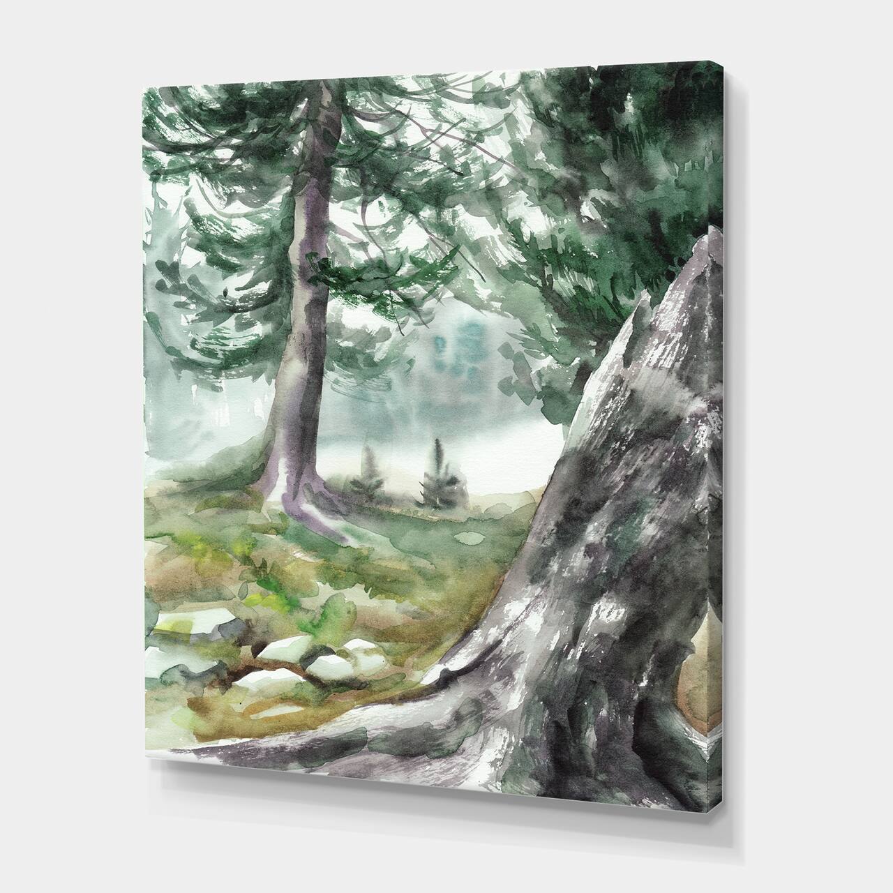 Designart - Pine Forest In The Early Morning - Lake House Canvas Wall Art Print